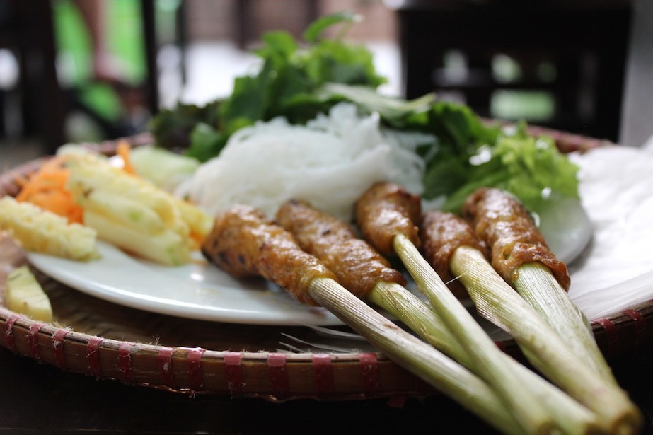 nem lụi huế beef and pork skewers Vietnam